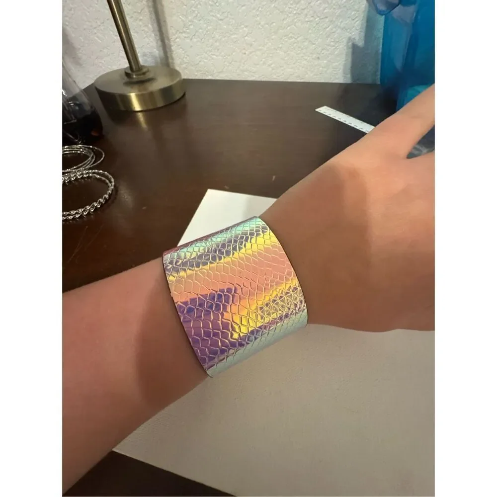 Vintage Y2K Women's Chunky Purple Embossed Cuff Patent Bracelet Scene Emo Grunge